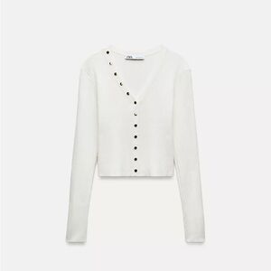 Zara White Gold Button Knit Top